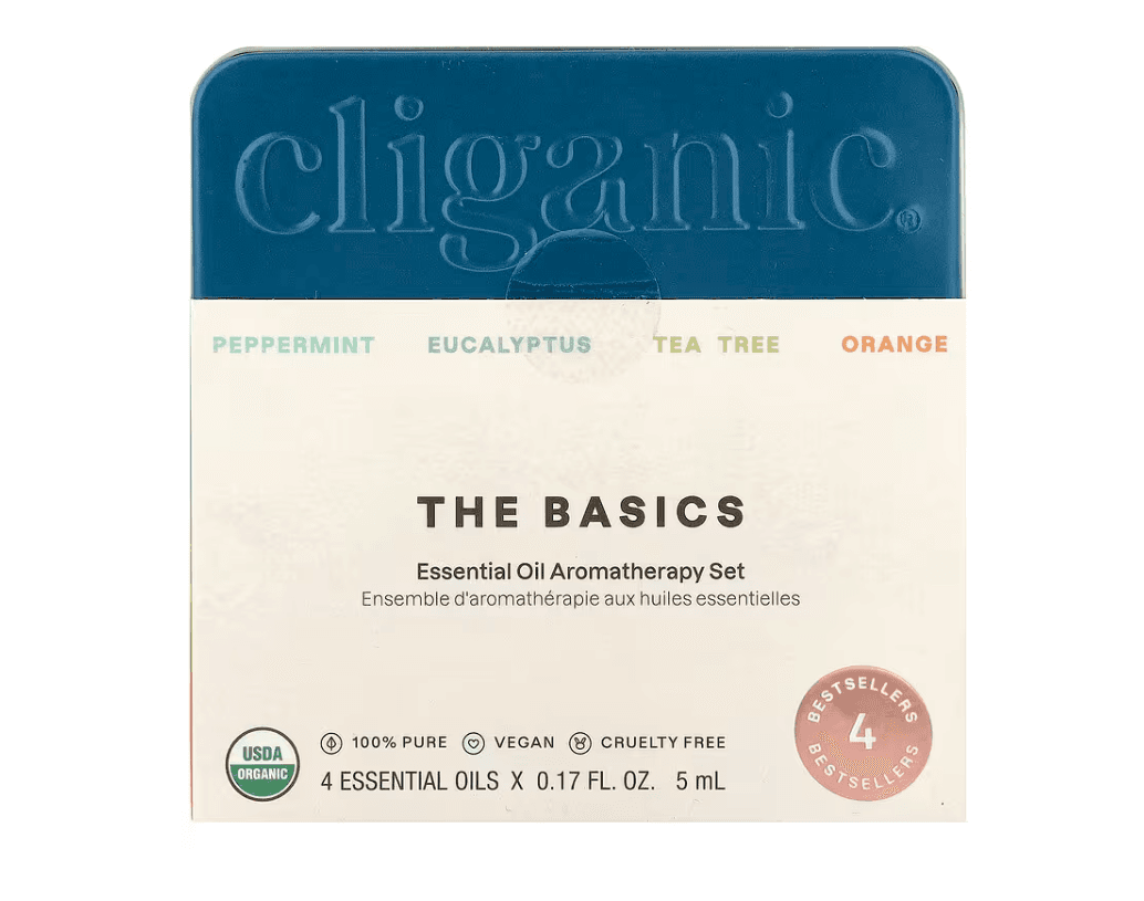 Cliganic, The Basics, Essential Oil Aromatherapy Set, 4 Piece Set