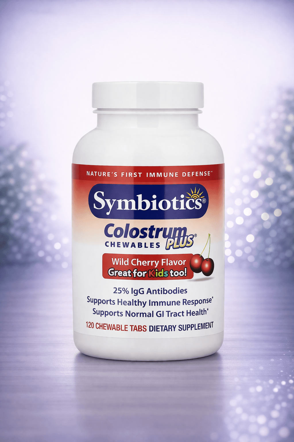 Symbiotics, Colostrum Plus® Chewables, Wild Cherry -Kolostrum chaynaydigan tabletka – Charchoqqa qarshi 120pcs