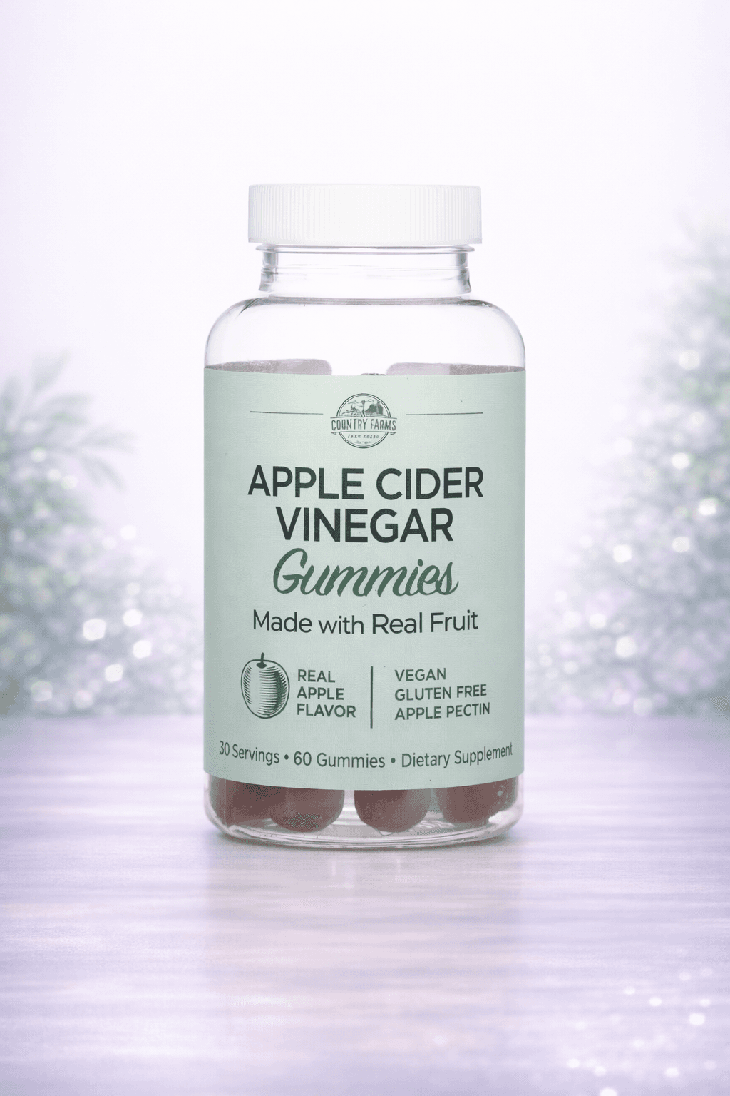 Country Farms, Apple Cider Vinegar Gummies, Real Apple, (250 mg per Gummy) – Olma sirkasi saqichlari 60pcs