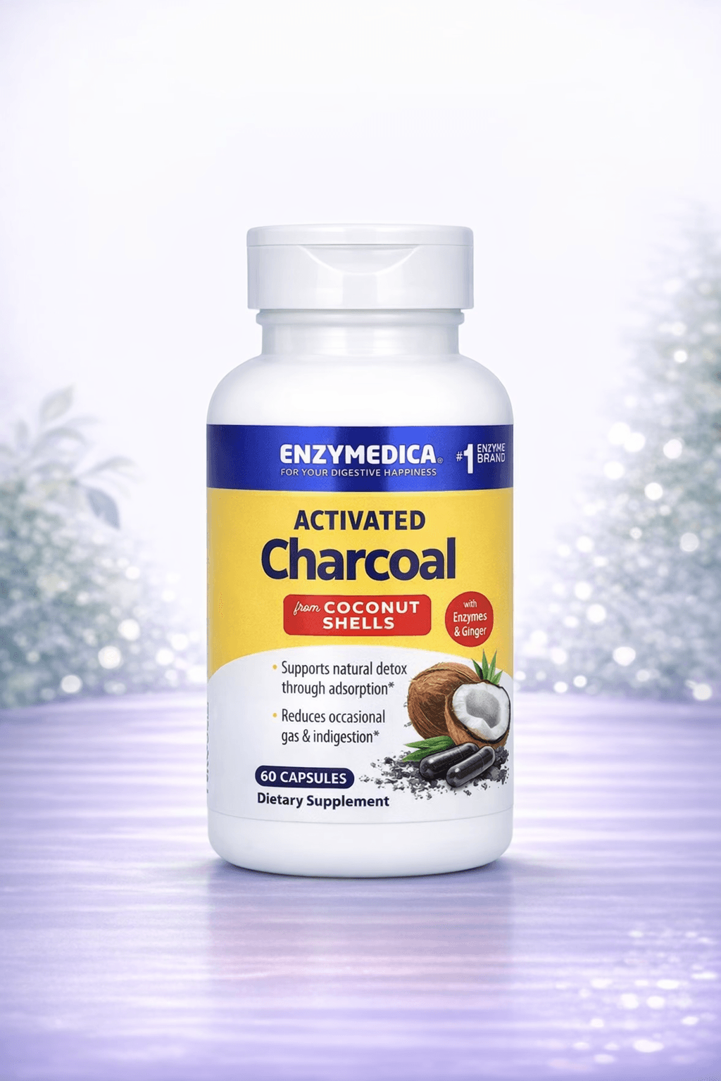 Enzymedica, Activated Charcoal, – Zaharlanishga qarshi faol ko'mir 60pcs