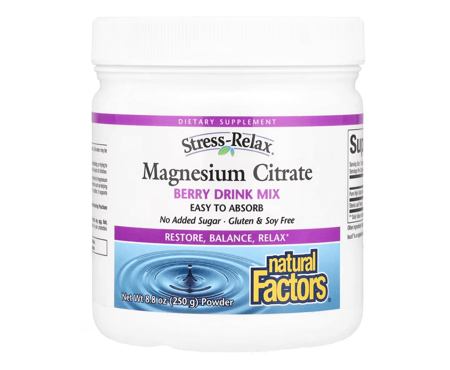 Natural Factors, Stress-Relax®, Magnesium Citrate Powder, Berry Drink Mix, 8.8 oz (250 g)
